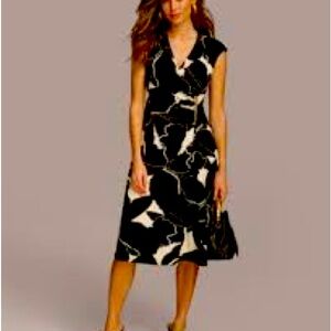 Donna Karan Black and Cream Midi Dress